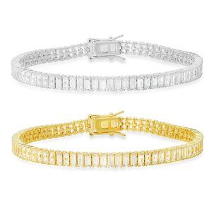 Gold/Silver Emerald-cut Diamond Tennis Bracelet - 7.25" - Stamped 925